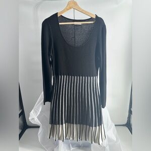 Calvin Klein black long sleeve dress with white pleating